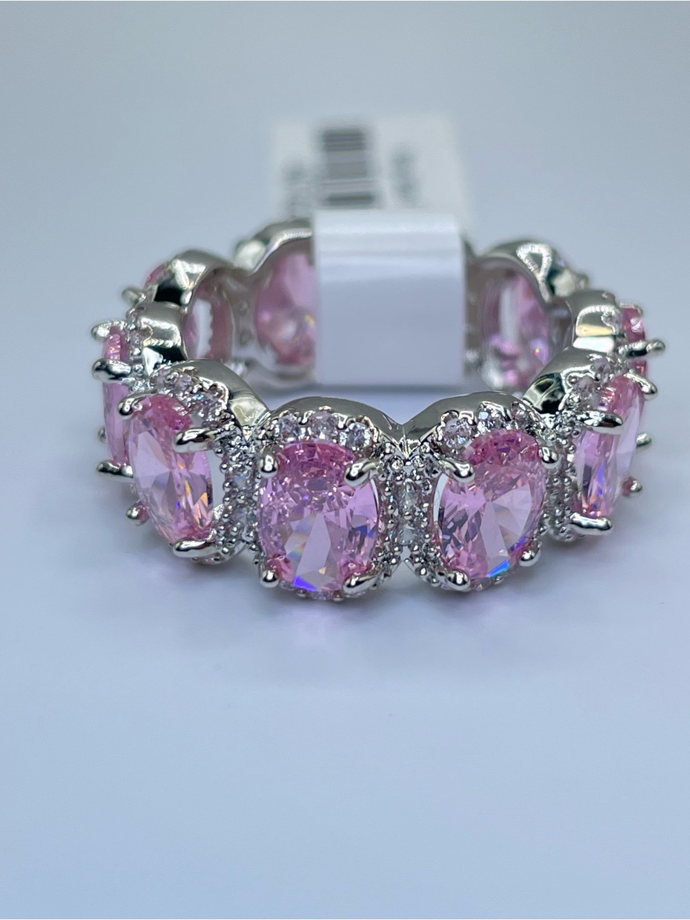 Swarovski Crystal Elements Pink White Eternity Band Statement Ring Size 7